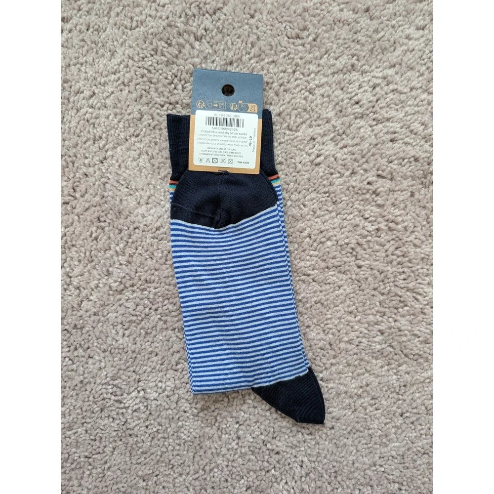 NWT Charles Tyrwhitt Socks Size M6-10 Cobalt Blue And Sky Stripe Cotton Blend
